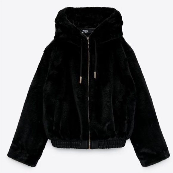 Zara Black Faux Fur Jacket size XS - Picture 1 of 8